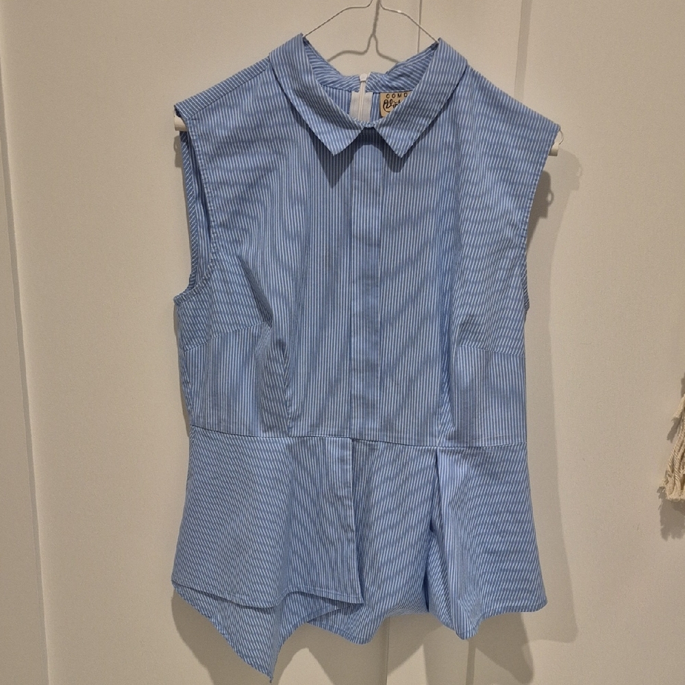 Como Vintage Blue Striped Sleeveless Blouse